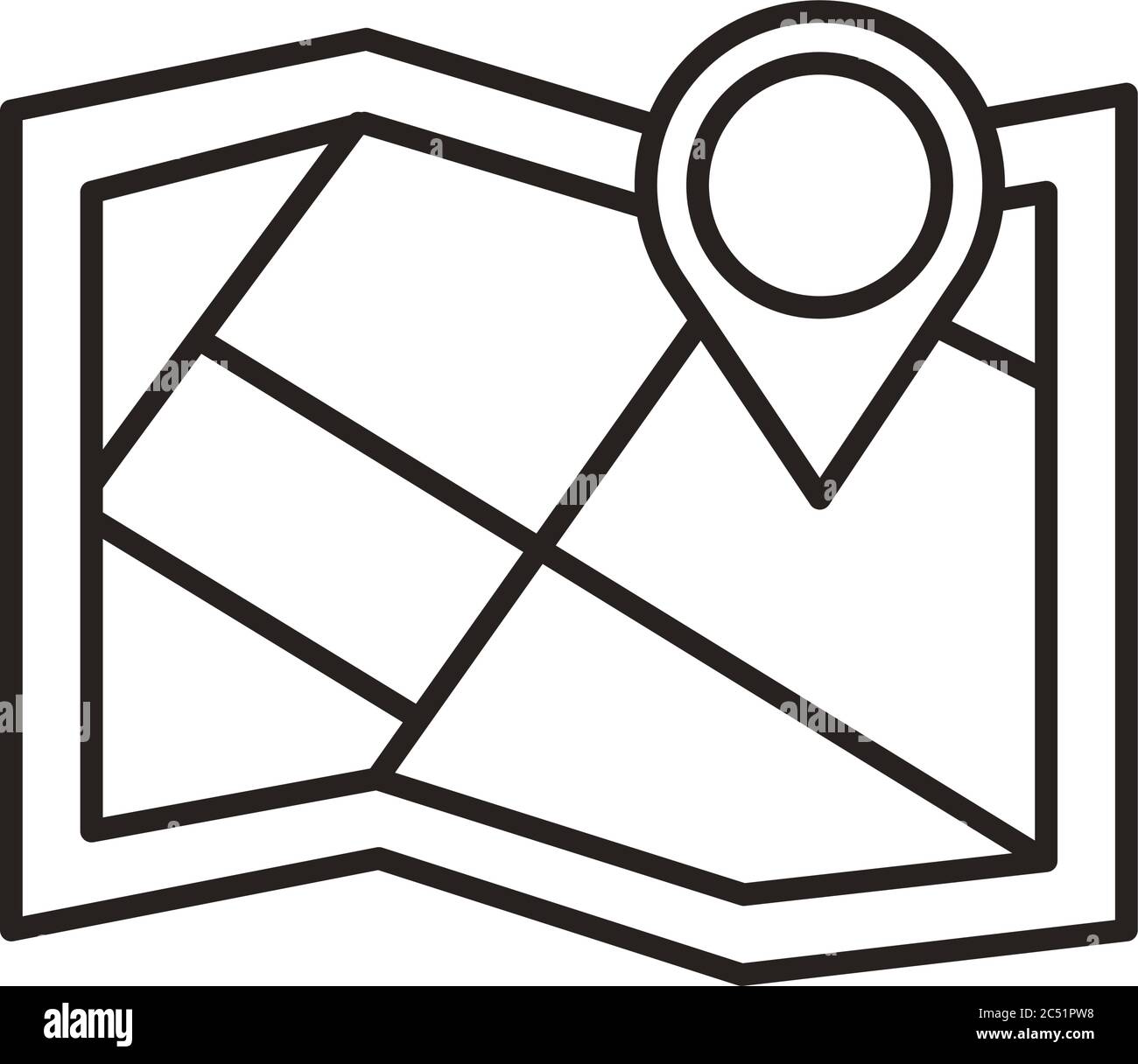 paper map with pin location line style icon vector illustration design ...