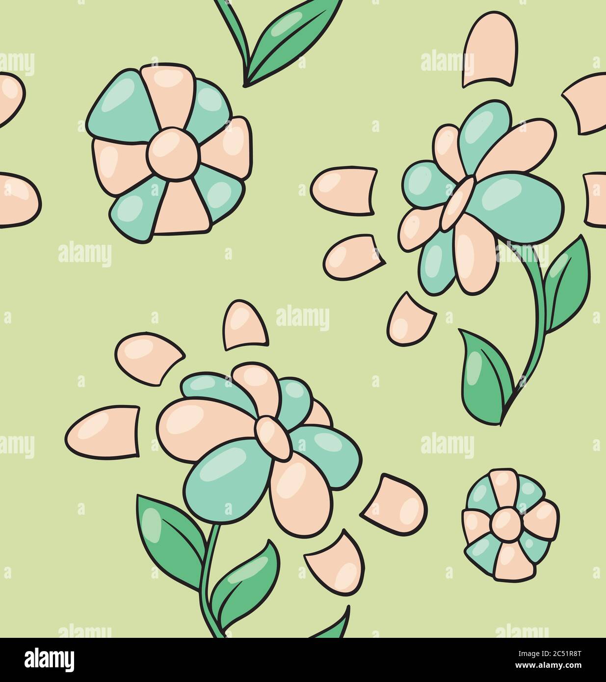 Seamless floral pattern in blue pink green Stock Vector