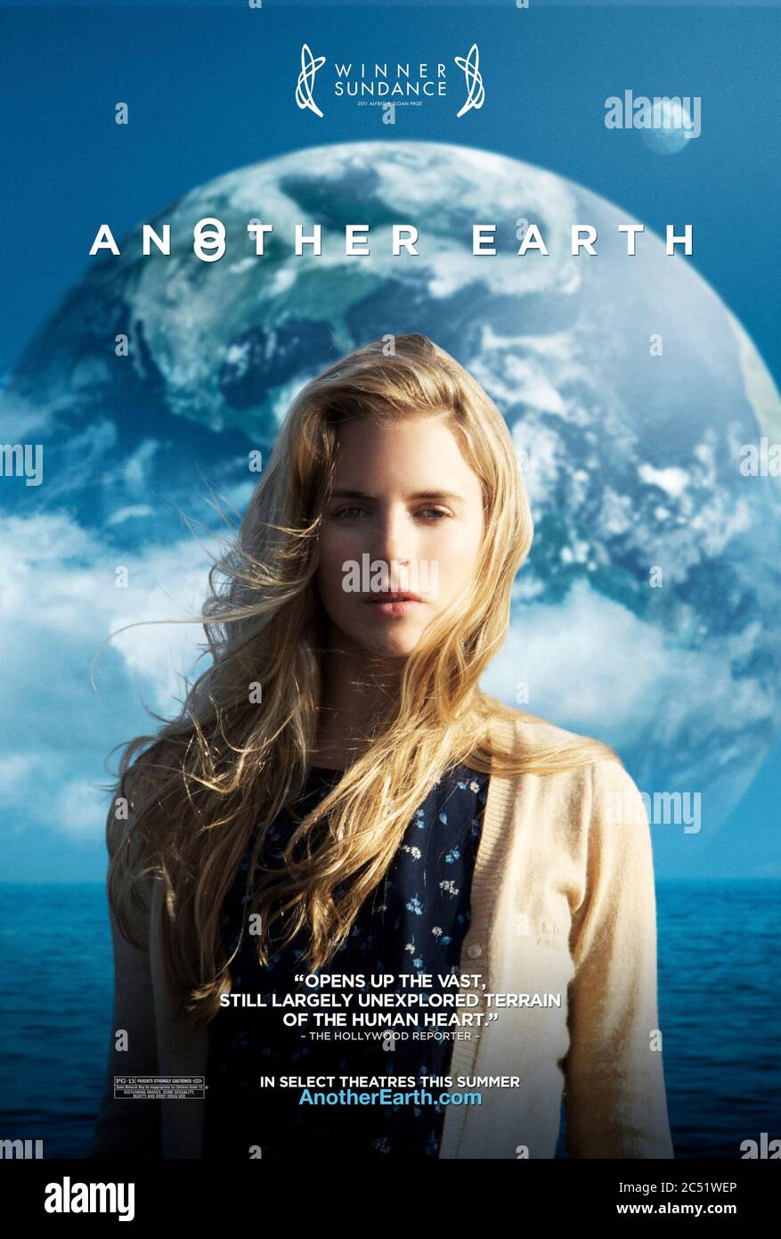 Another Earth (2011) directed by Mike Cahill and starring Brit Marling, William Mapother and Matthew-Lee Erlbach. A mysterious duplicate planet Earth appears in the sky with far reaching consequences in this well crafted independent film. Stock Photo