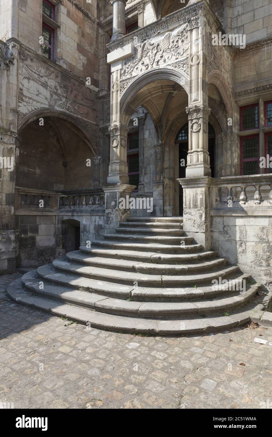 The Hotel Goüin, in Tours, France, is a 15th-century town mansion that used to accommodate silk merchants and traders. The façade is a masterpiece of Stock Photo