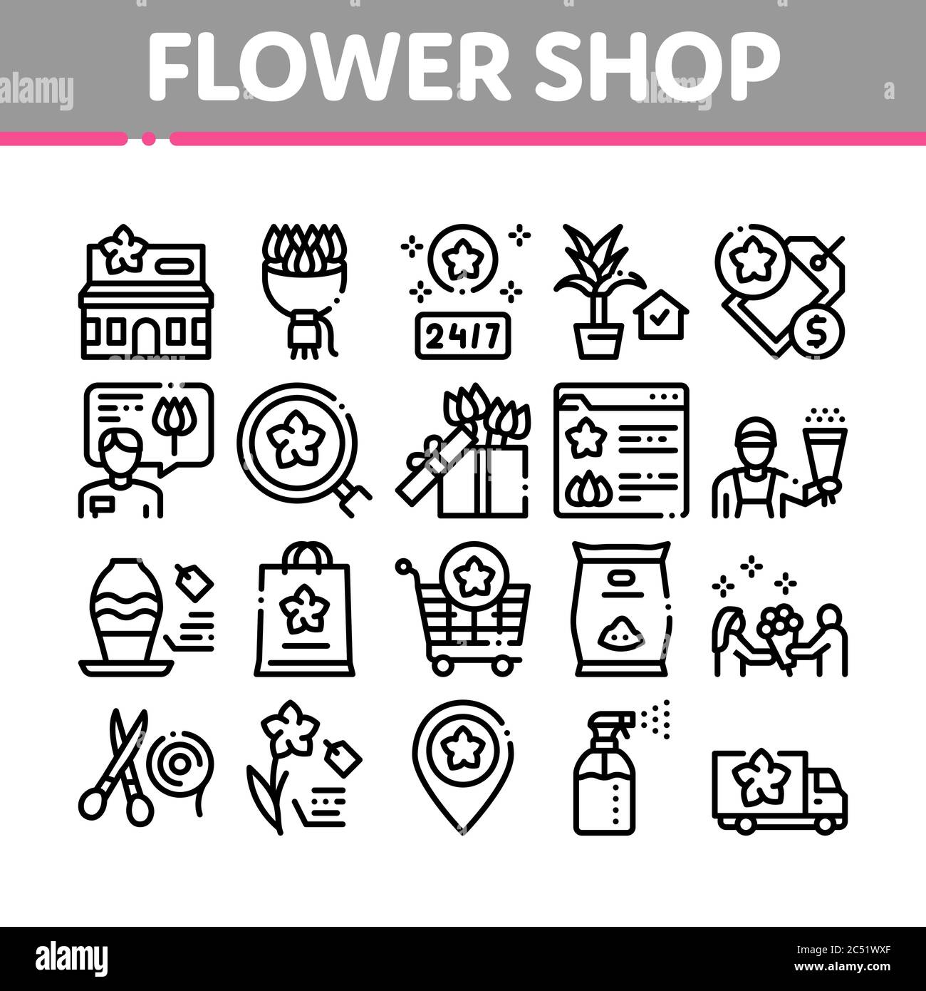 Flower Shop Boutique Collection Icons Set Vector Stock Vector Image ...