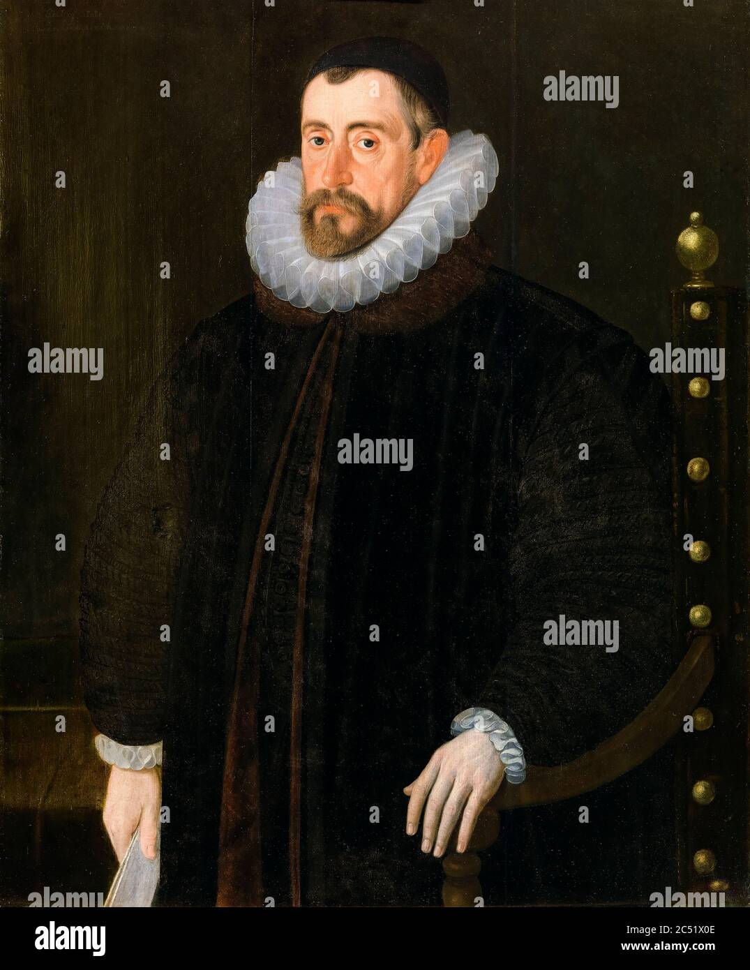 Sir Francis Walsingham (circa 1532–1590), Principal Secretary of State, to Queen Elizabeth I of England, portrait painting by John de Critz, circa 1589 Stock Photo