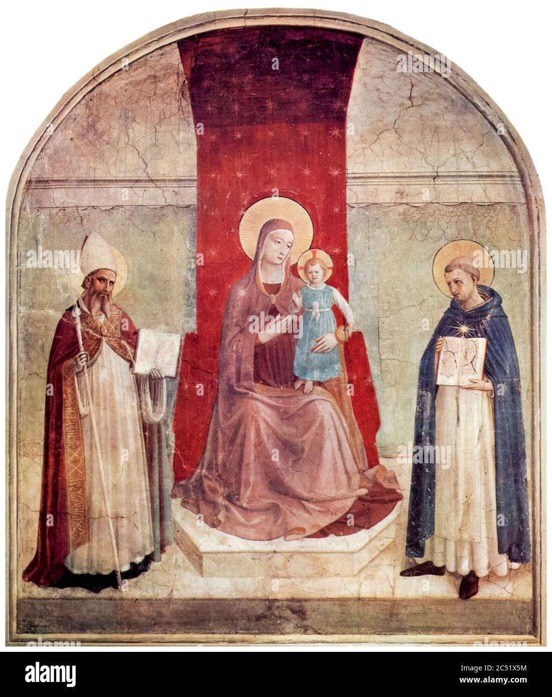 Madonna enthroned with Saint Dominic and Saint Zenobius, fresco by Fra Angelico, circa 1437-1446 Stock Photo