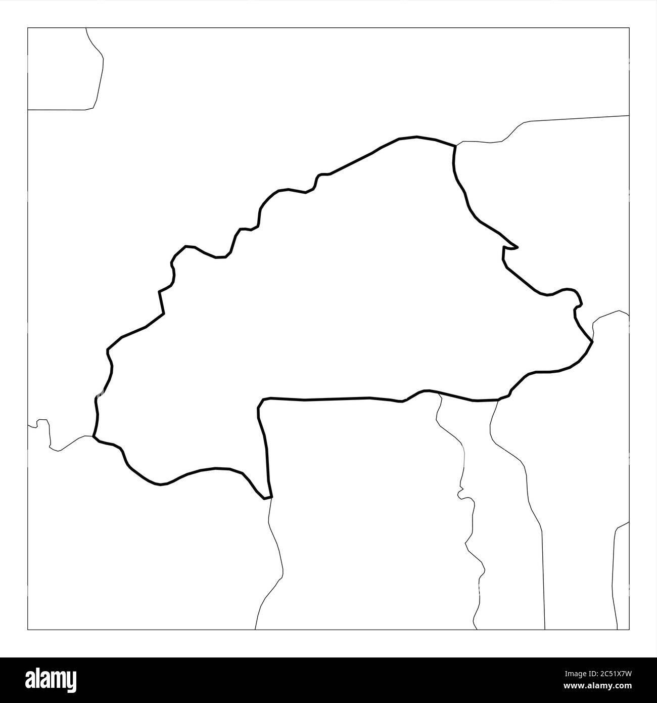 Map of Burkina Faso black thick outline highlighted with neighbor ...