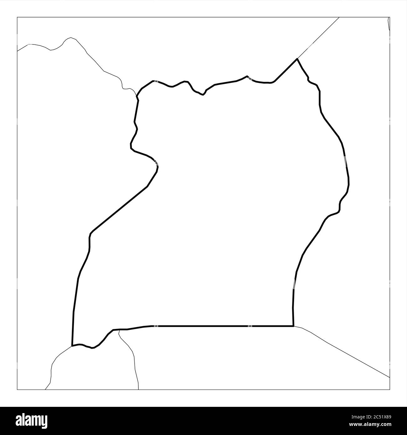 Map of Uganda black thick outline highlighted with neighbor countries. Stock Vector