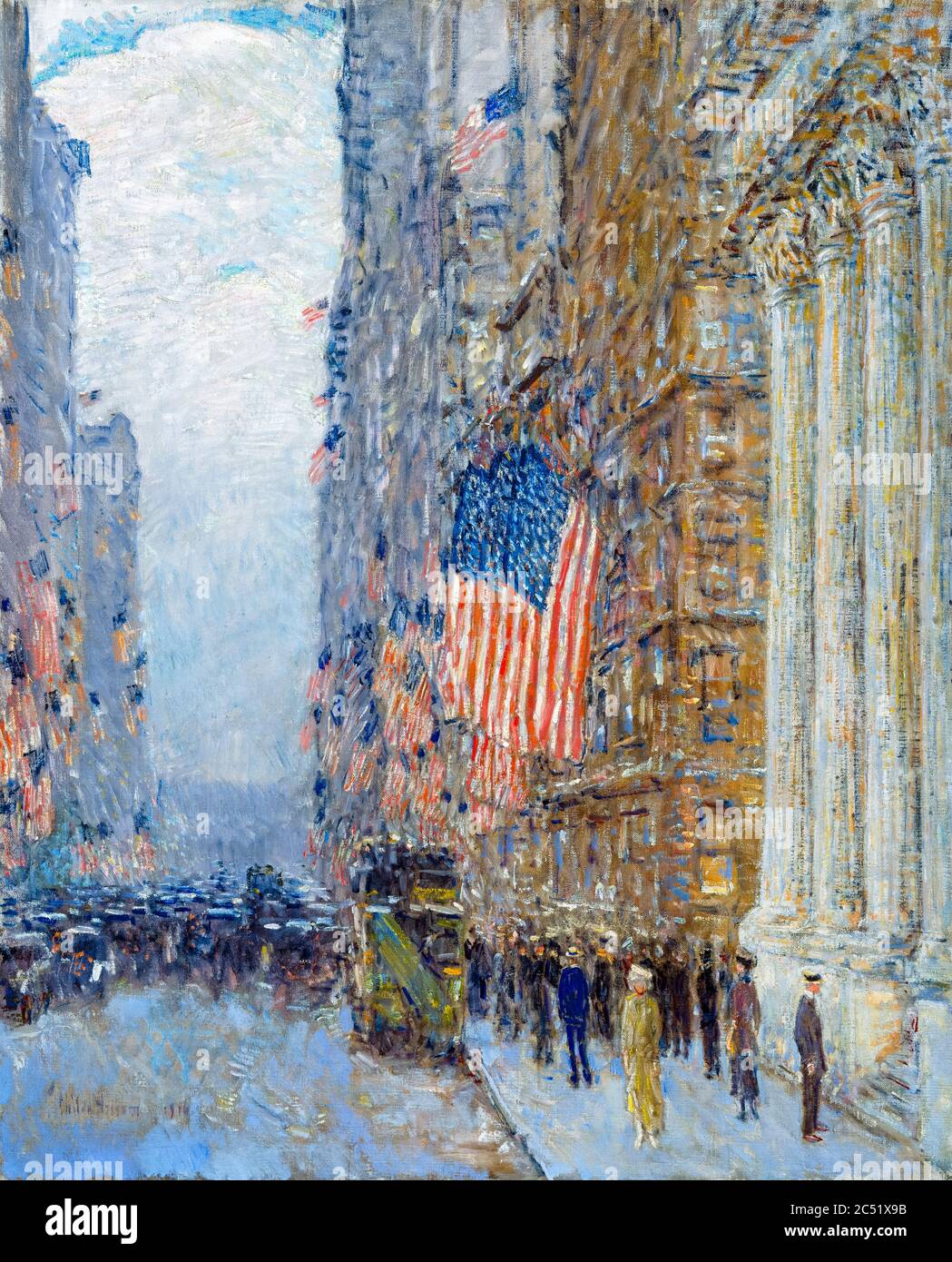 Flags on the Waldorf, landscape painting by Childe Hassam, 1916 Stock Photo