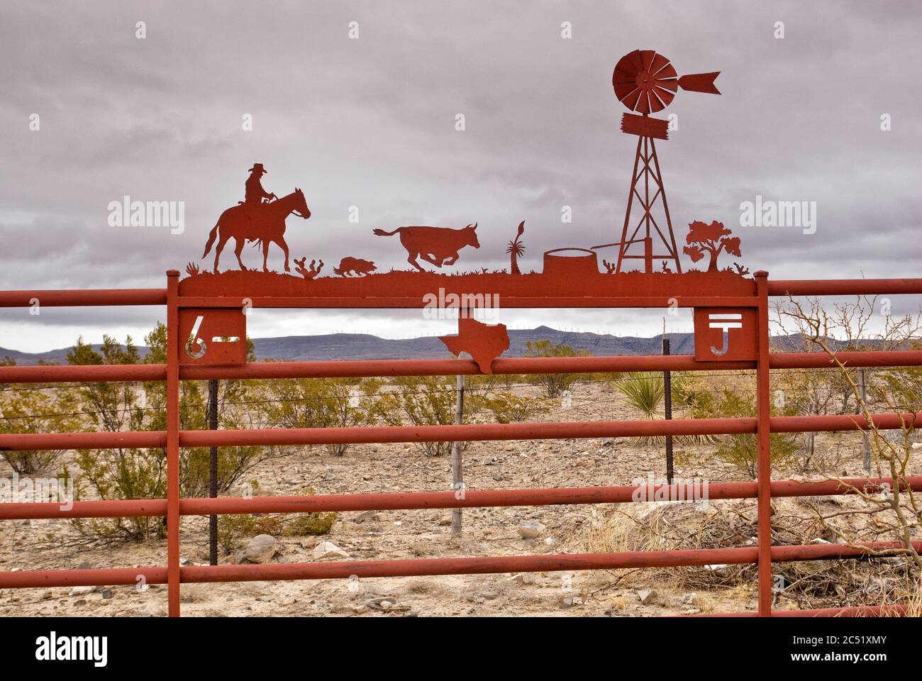 Ranch sign in Big Bend Country, Chihuahuan Desert, near Van Horn, Texas