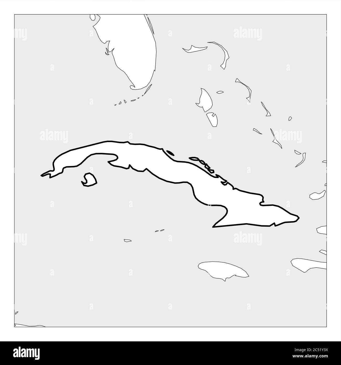 Map of Cuba black thick outline highlighted with neighbor countries ...