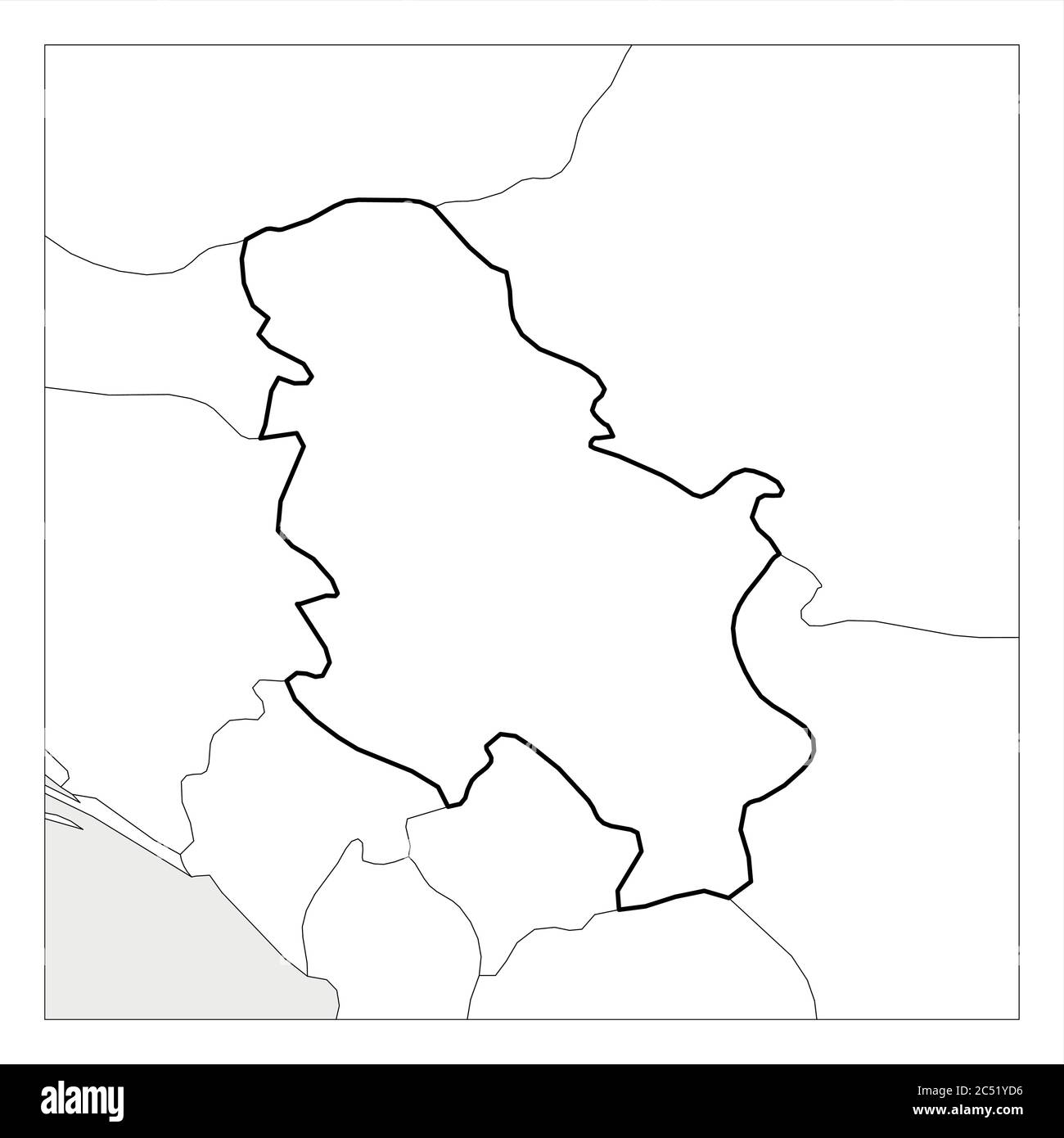 Map of Serbia black thick outline highlighted with neighbor countries ...