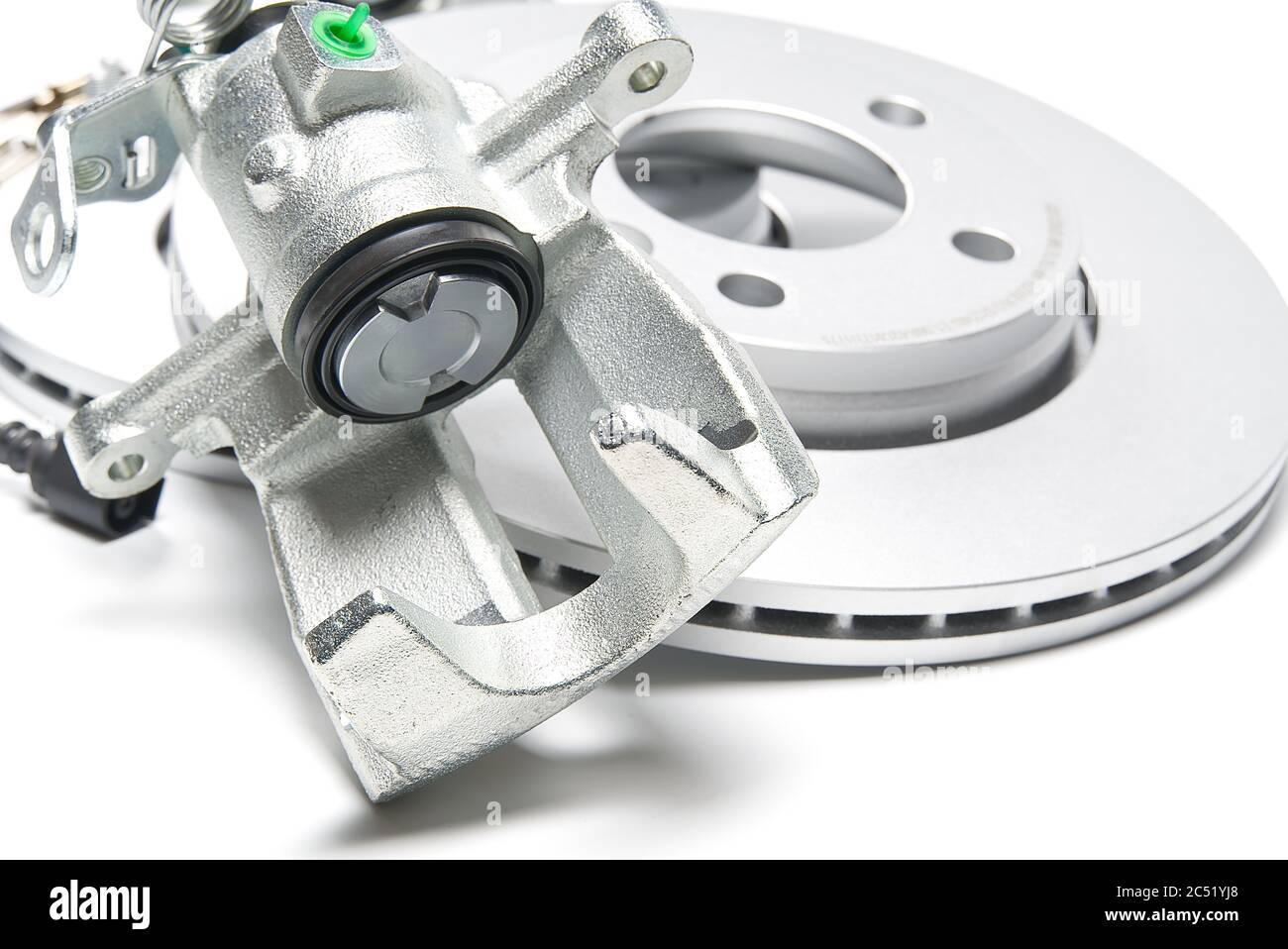 brand new brake caliper and brake discs set for car. isolated on white Stock Photo Alamy