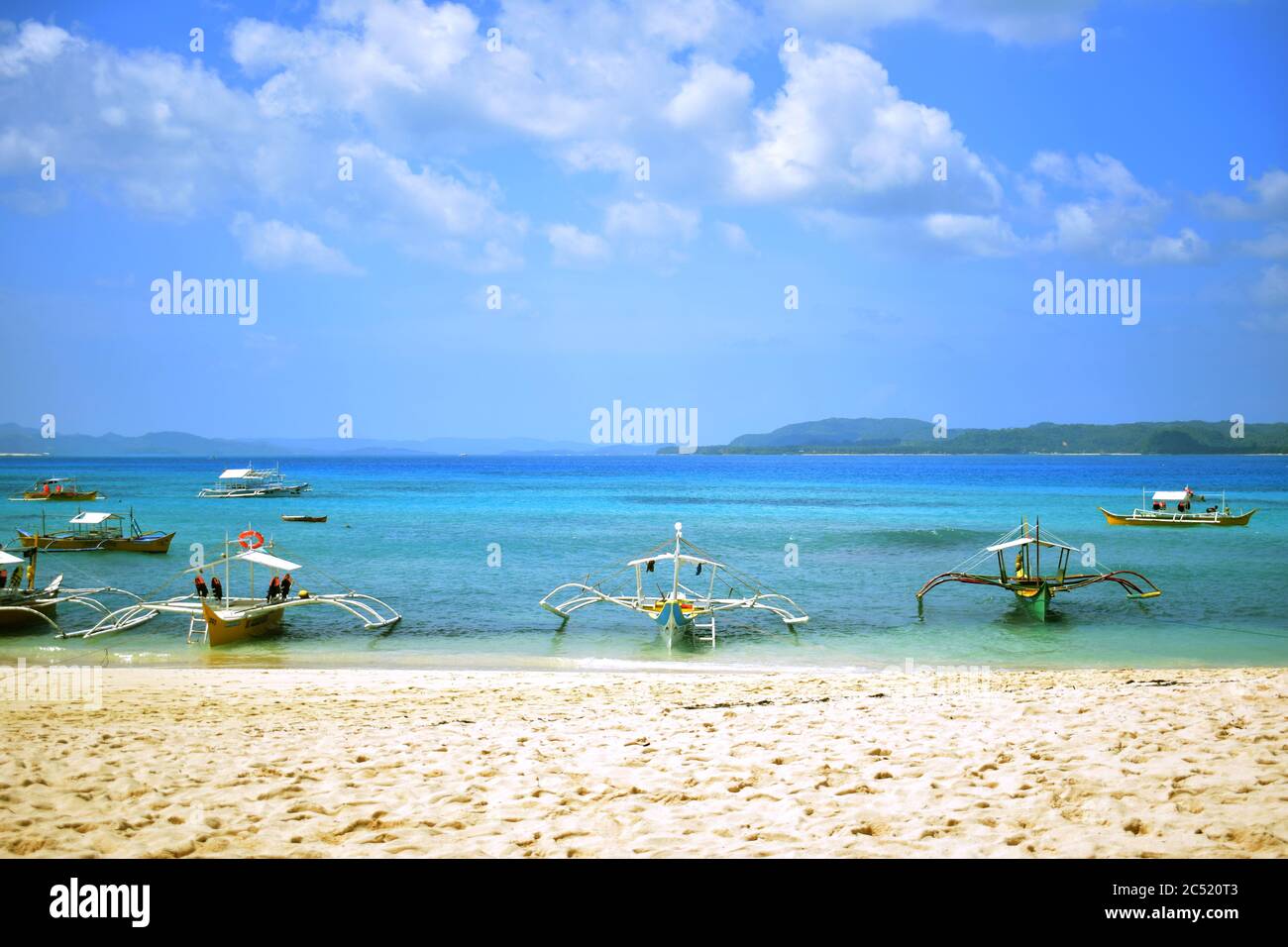 Summer season in the Philippines on a beautiful white sand island with
