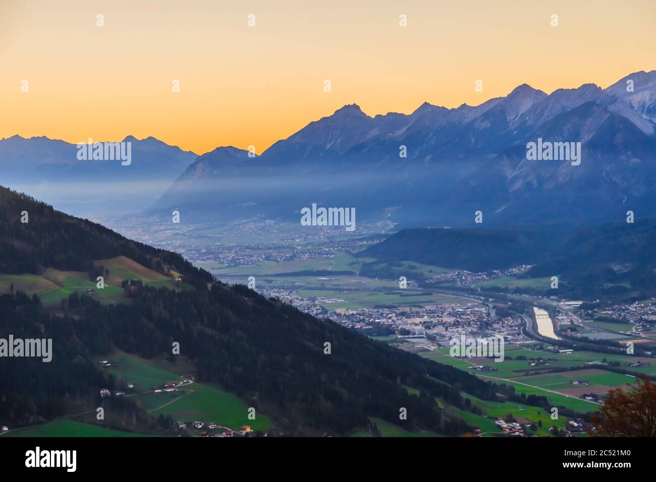 View of the Inn Valley and Karwendel Mountains in Weerberg Stock Photo