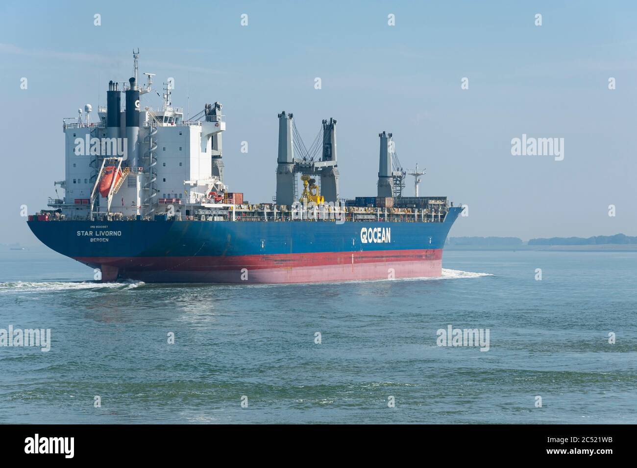 Terneuzen, The Netherlands, August 25, 2019, G2 ocean star laguna, Bulk vessel with electric crane operation Stock Photo