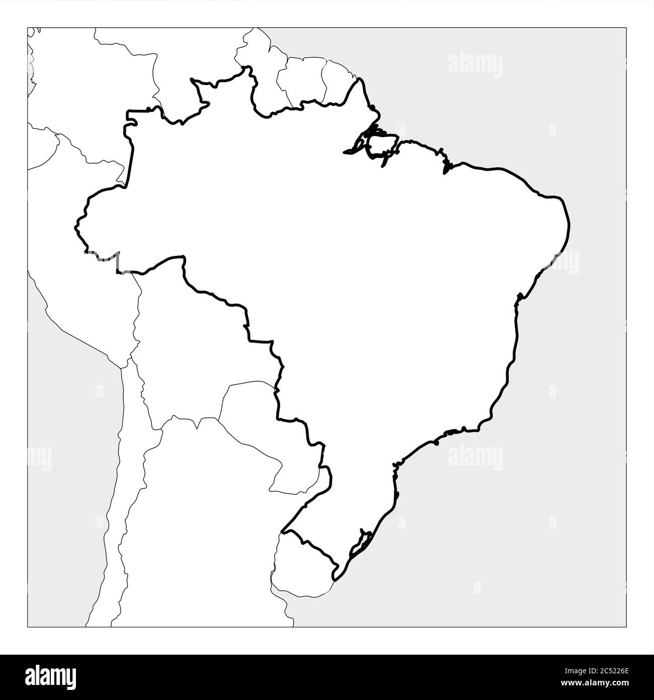 Map of Brazil black thick outline highlighted with neighbor countries