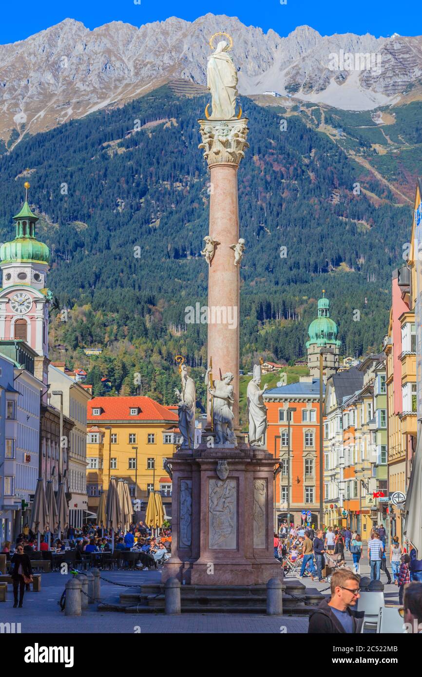 Old Town of Innsbruck with Anna Column Stock Photo