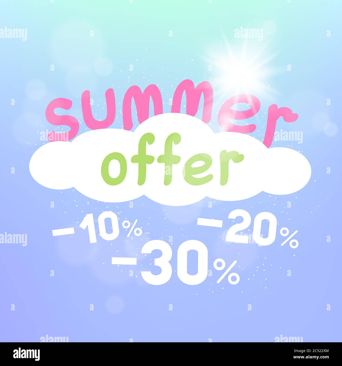 Summer offer discount falls from cloud Stock Vector