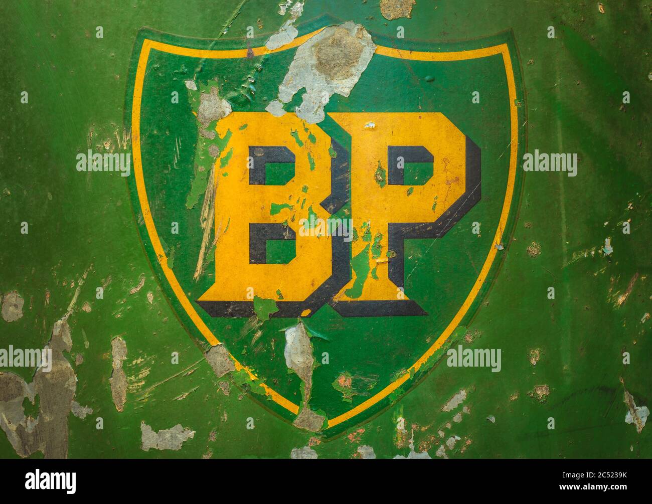 DREMPT - NOVEMBER 15: Vintage emblem of the BP Oil Company on November 15, 2013 in Drempt, The Netherlands. The British Petroleum Oil Company is a mul Stock Photo