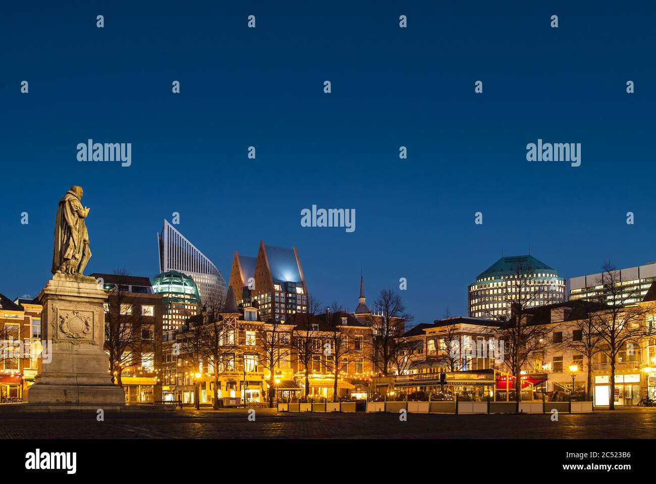 City center square of the Dutch town The Hague at night Stock Photo