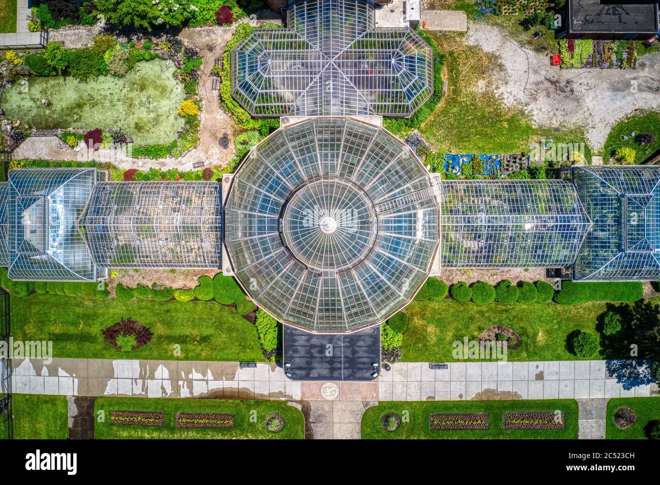 Aerial view of Anna Scripps Whitcomb Conservatory, Belle Isle State Park, Detroit, Michigan, USA Stock Photo