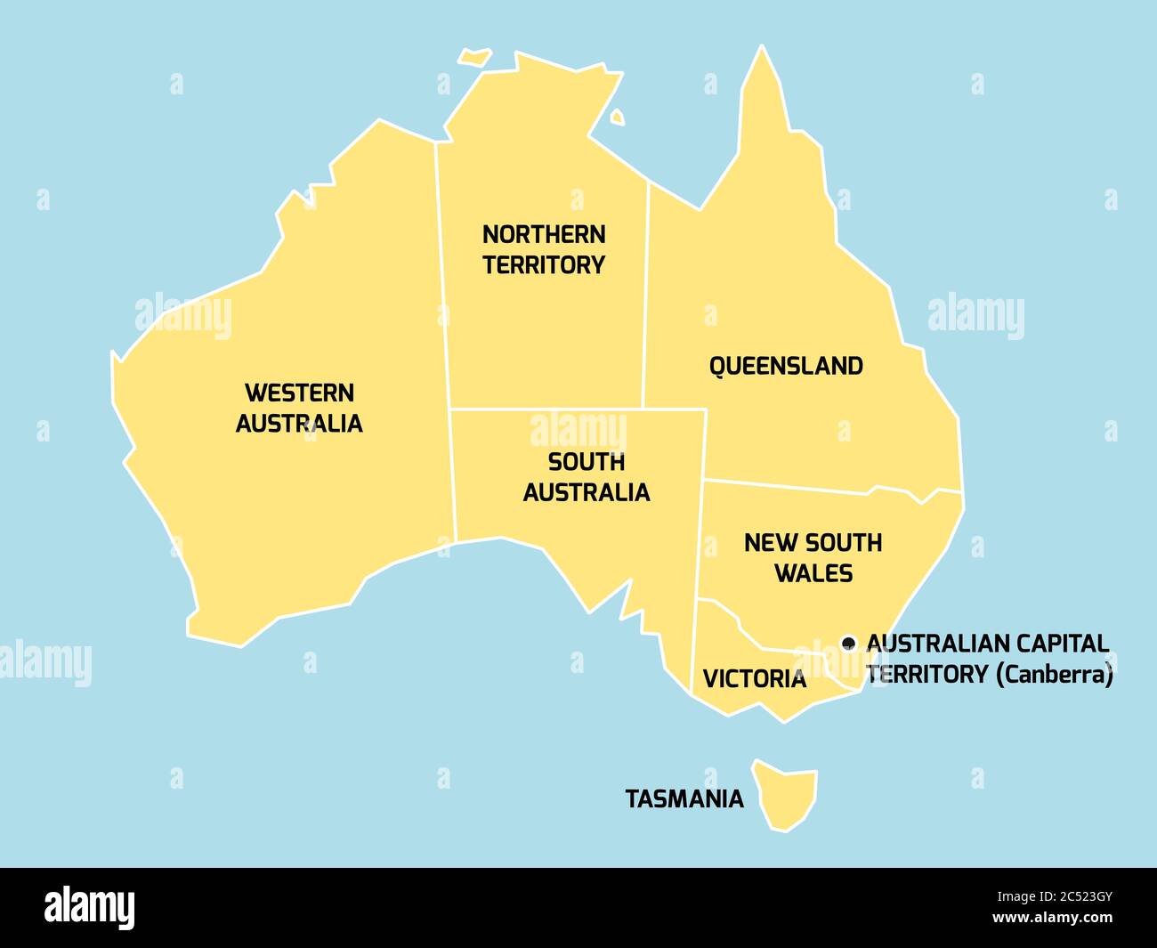 Simplified map of Australia divided into and territories. Grey flat with white and black labels Vector Image & Art - Alamy