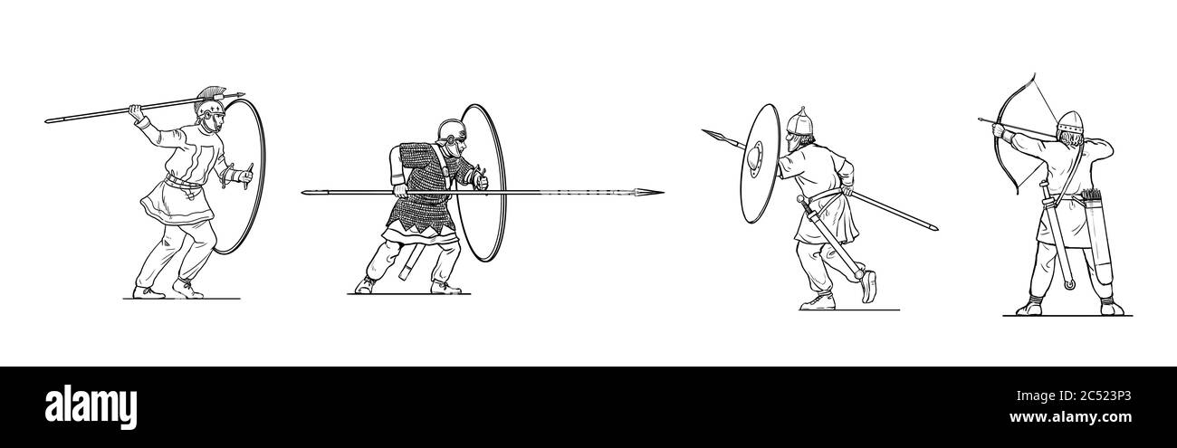 Battle scene roman legionnaire against barbarians. Historical drawing Stock Photo