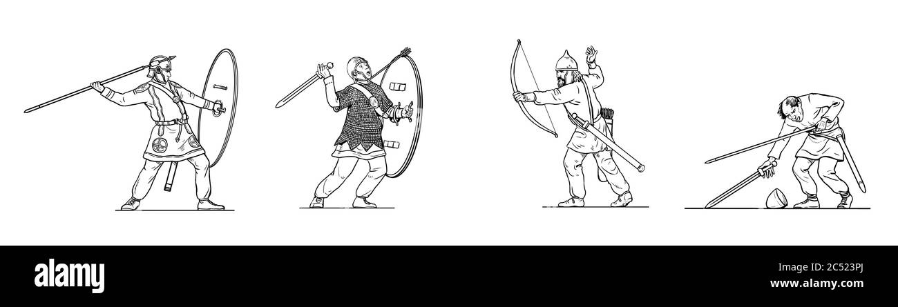 Battle scene roman soldiers against barbarians. Historical drawing. Stock Photo