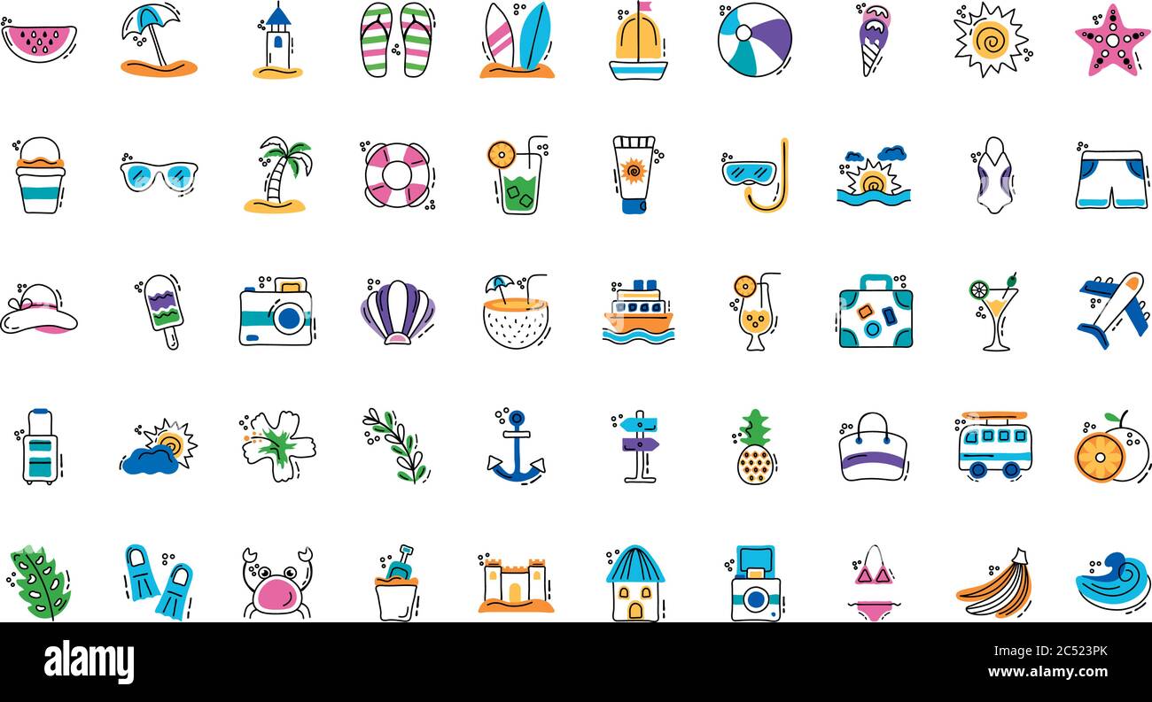 bundle of summer vacations set icons vector illustration design Stock ...