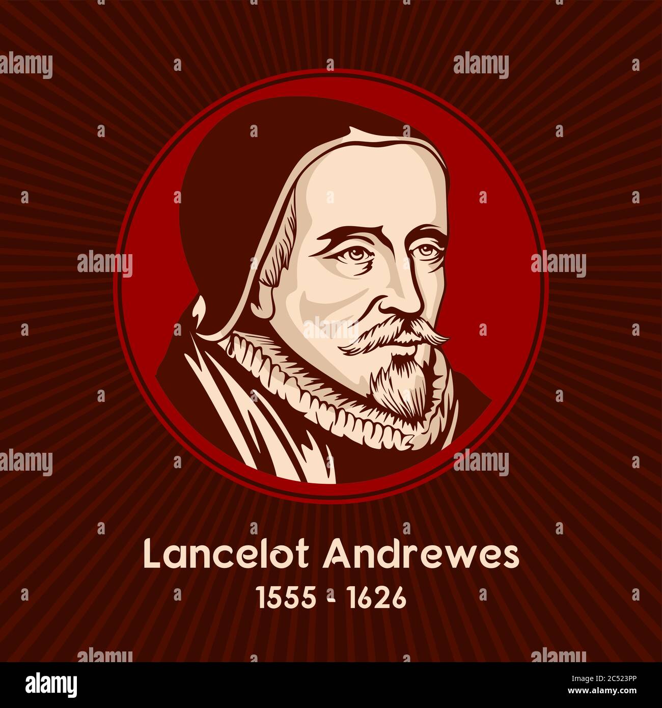 Lancelot Andrewes (1555 - 1626) was an English bishop and scholar, who held high positions in the Church of England during the reigns of Elizabeth I a Stock Vector