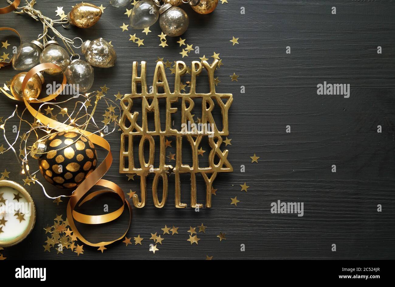 Golden Christmas Ornaments And Decorations Stock Photo Alamy