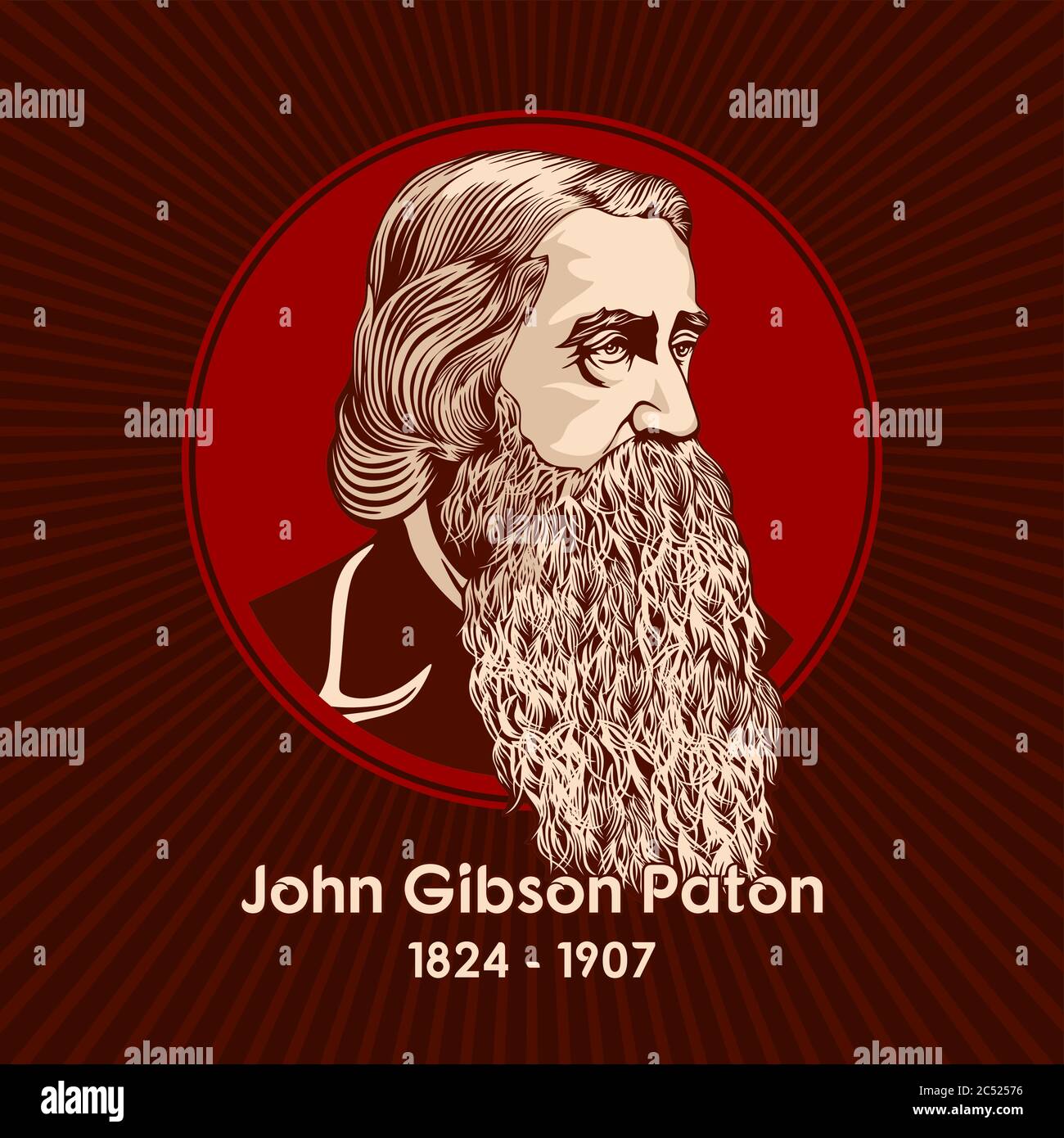 John Gibson Paton (1824 - 1907), born in Scotland, was a Protestant missionary to the New Hebrides Islands of the South Pacific. Stock Vector