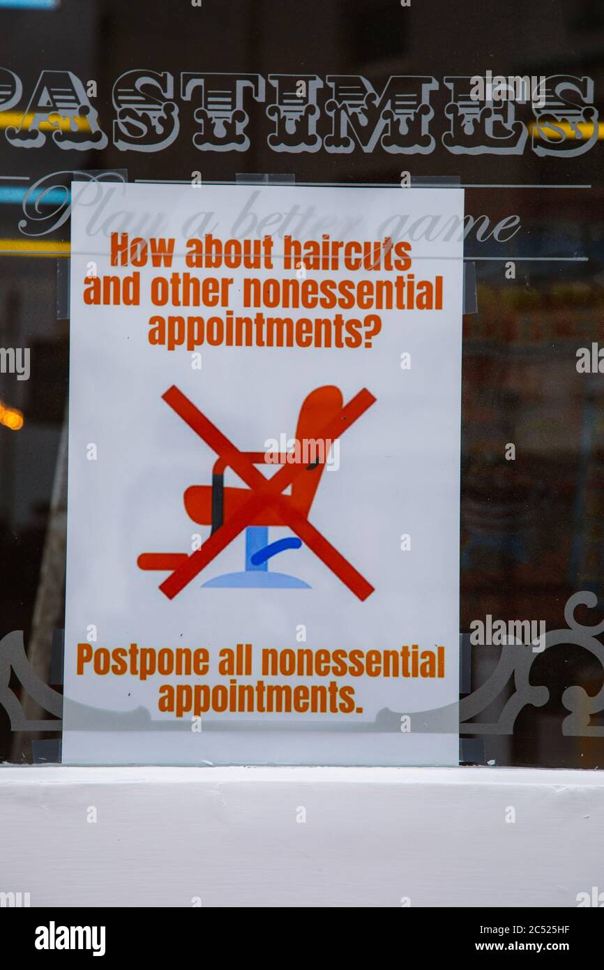 How about haircuts, coronavirus sign Stock Photo