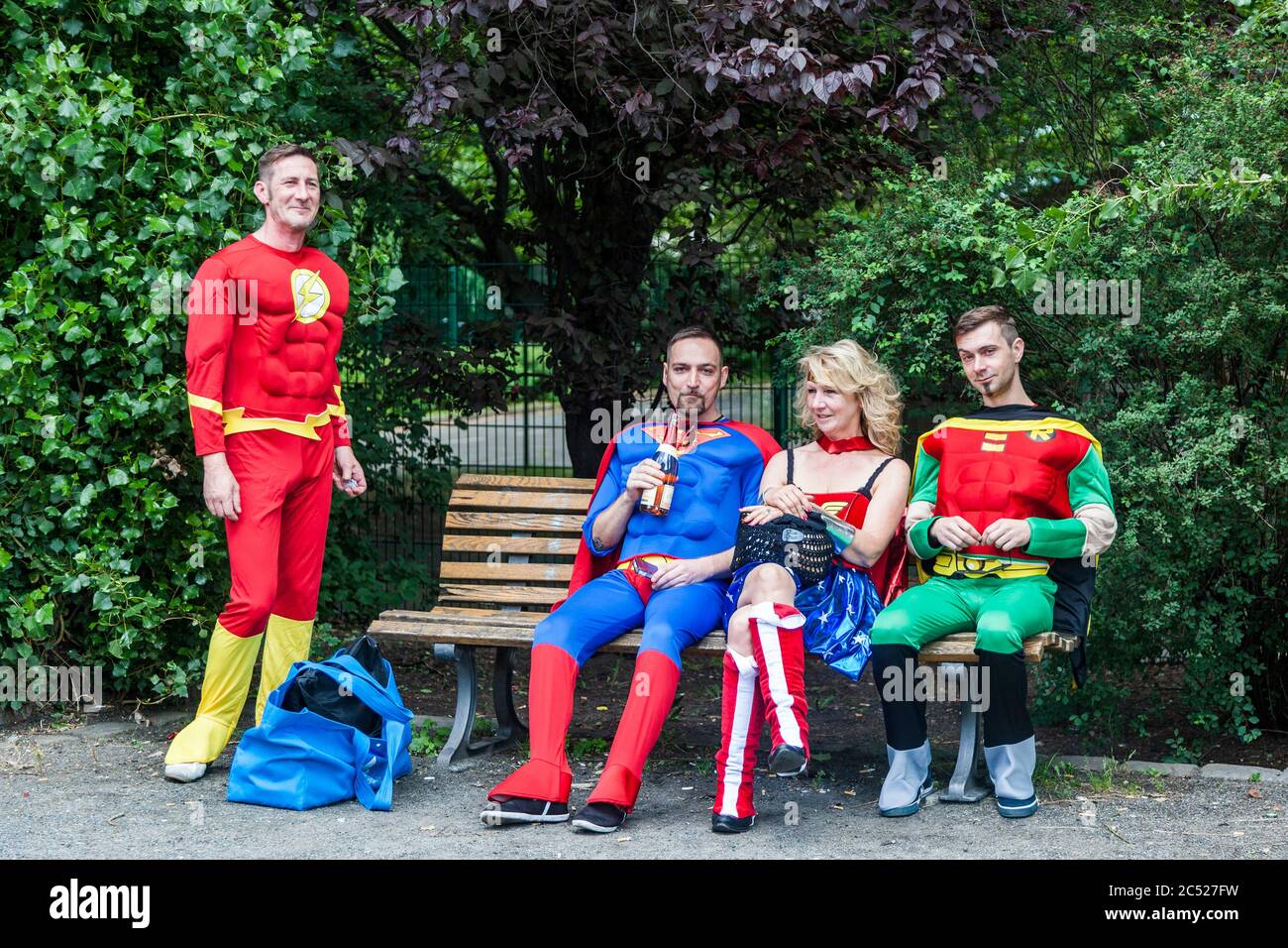 Superheroes, cosplay at Christopher Street Day in Berlin, Germany Stock Photo