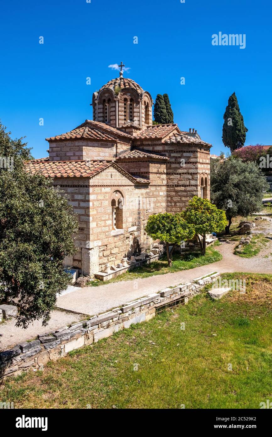 Athens, Attica / Greece - 2018/04/02: Eastern Orthodox Church of the Holy Apostles, known as Holy Apostles of Solaki, in ancient Athenian Agora archeo Stock Photo