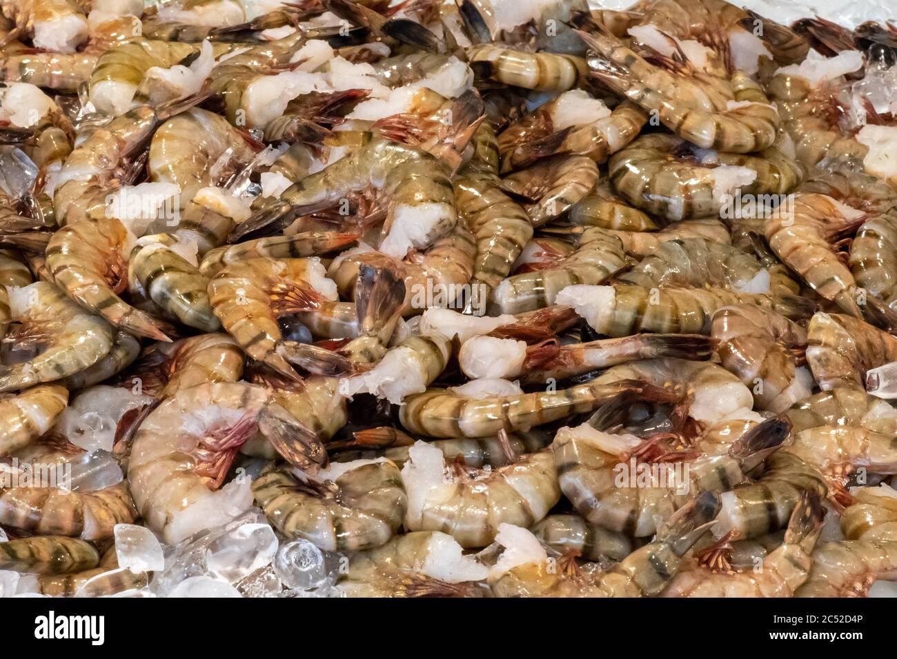 Fish market raw shrimp by the kilo or pound hi-res stock