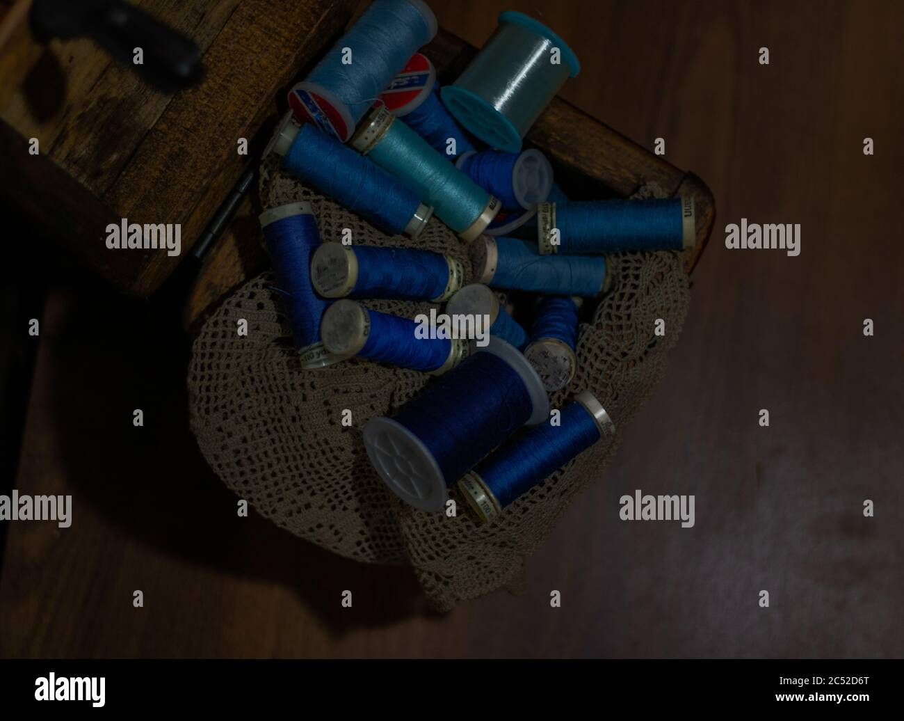 Different Blue Threads High angle shot of threads with different shades of blue Stock Photo ...