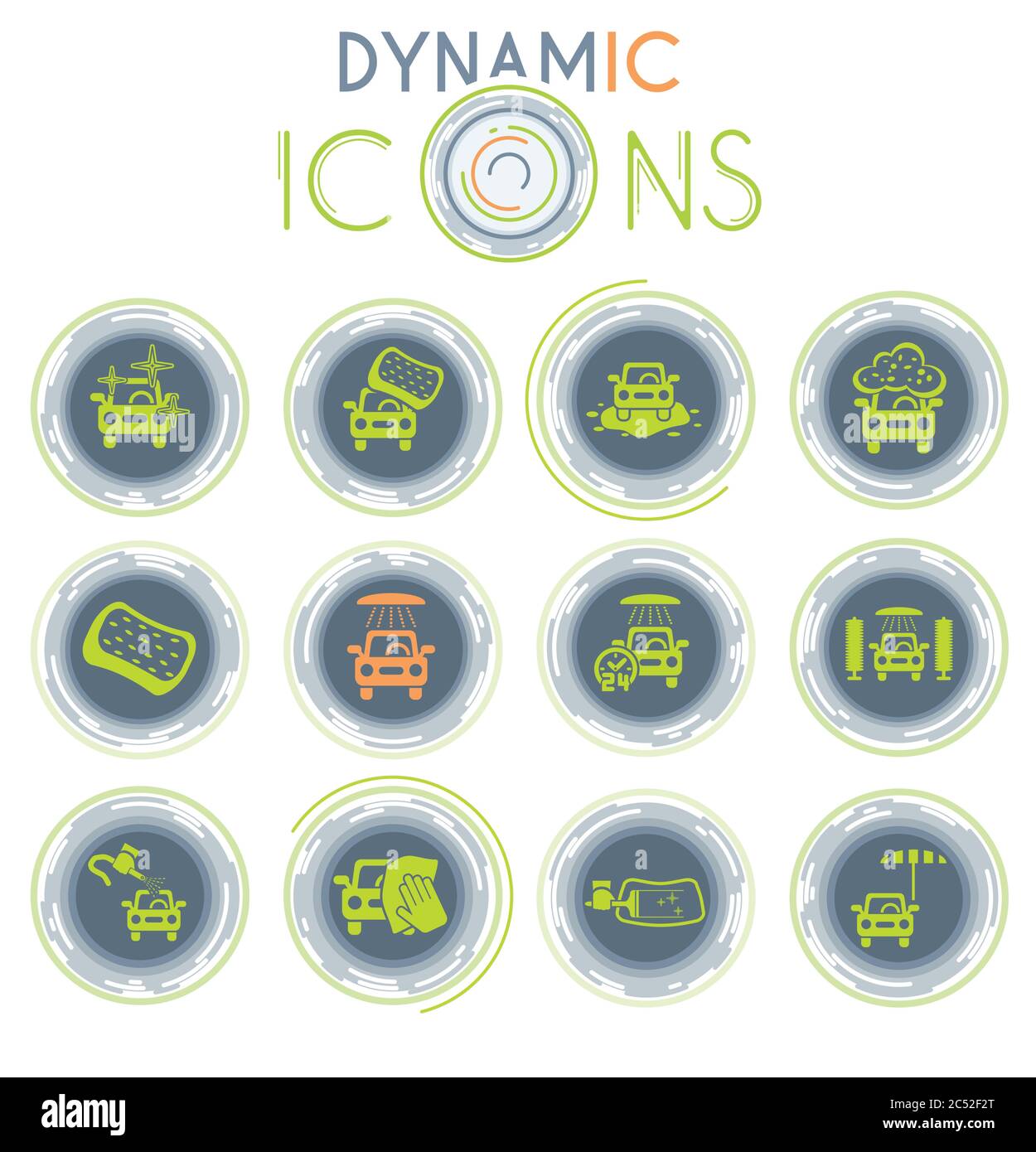 car wash service dynamic icons Stock Vector