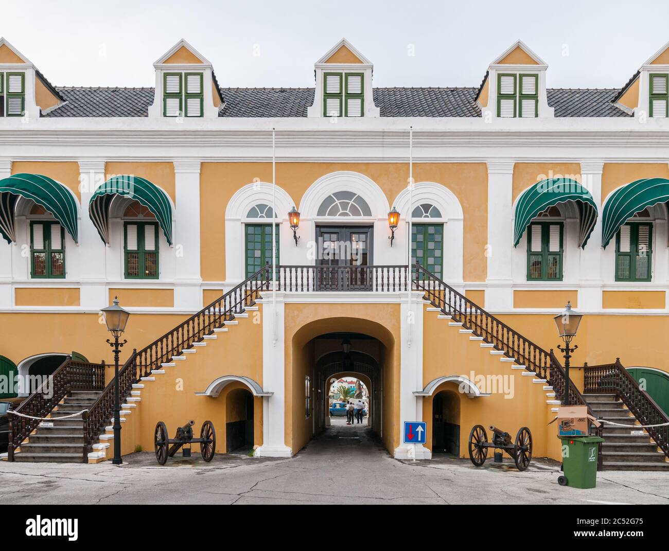 WILLEMSTAD, CURACAO - NOVEMBER 22, 2008: The historic Fort Amsterdam and current seat of the governor in  center  of Willemstad, Curaçao Stock Photo