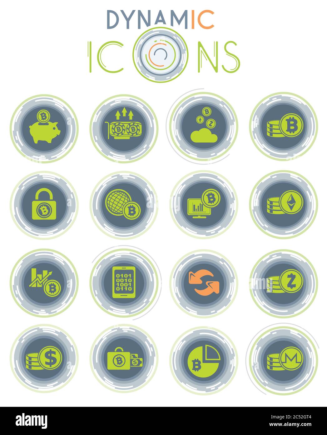 Cryptocurrency and mining dynamic icons Stock Vector