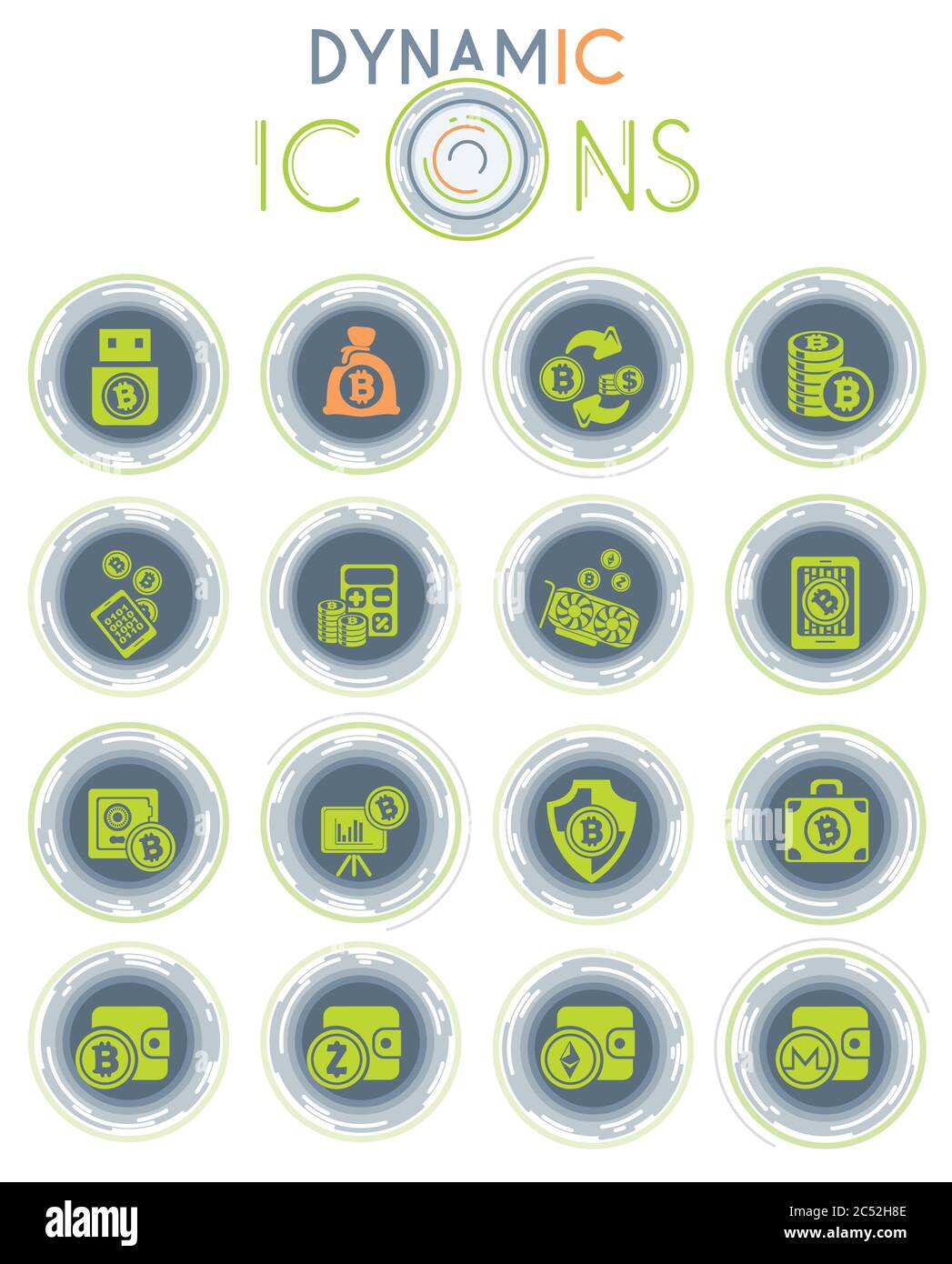 Cryptocurrency and mining dynamic icons Stock Vector
