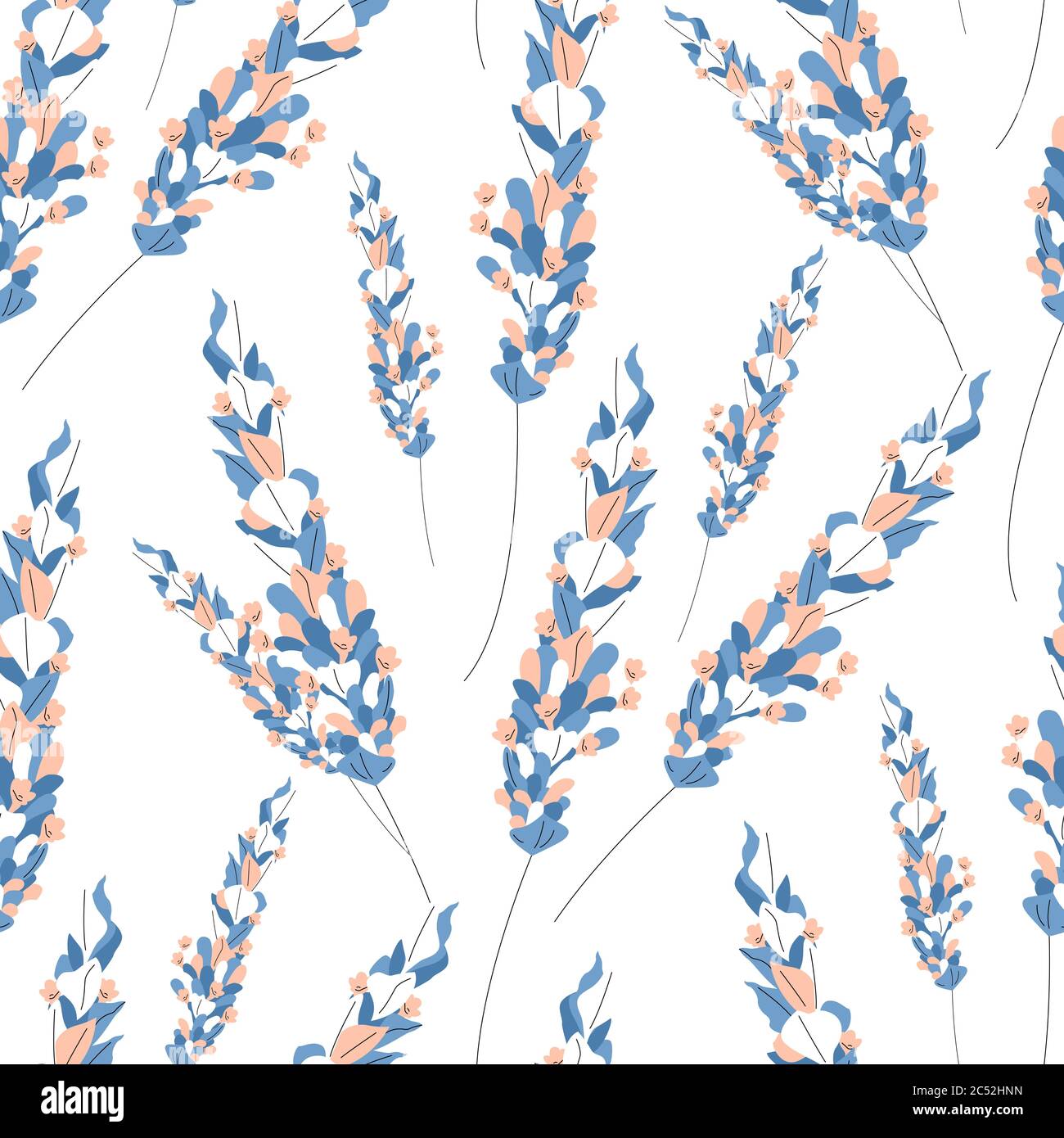 Colorful floral seamless pattern with lavender flowers on white ...