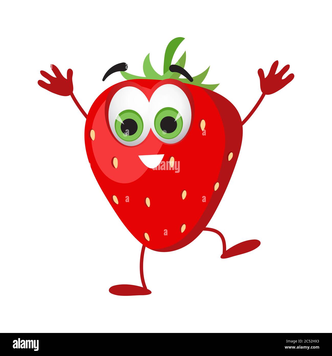 Funny Strawberry with eyes. Cartoon funny fruits characters flat vector