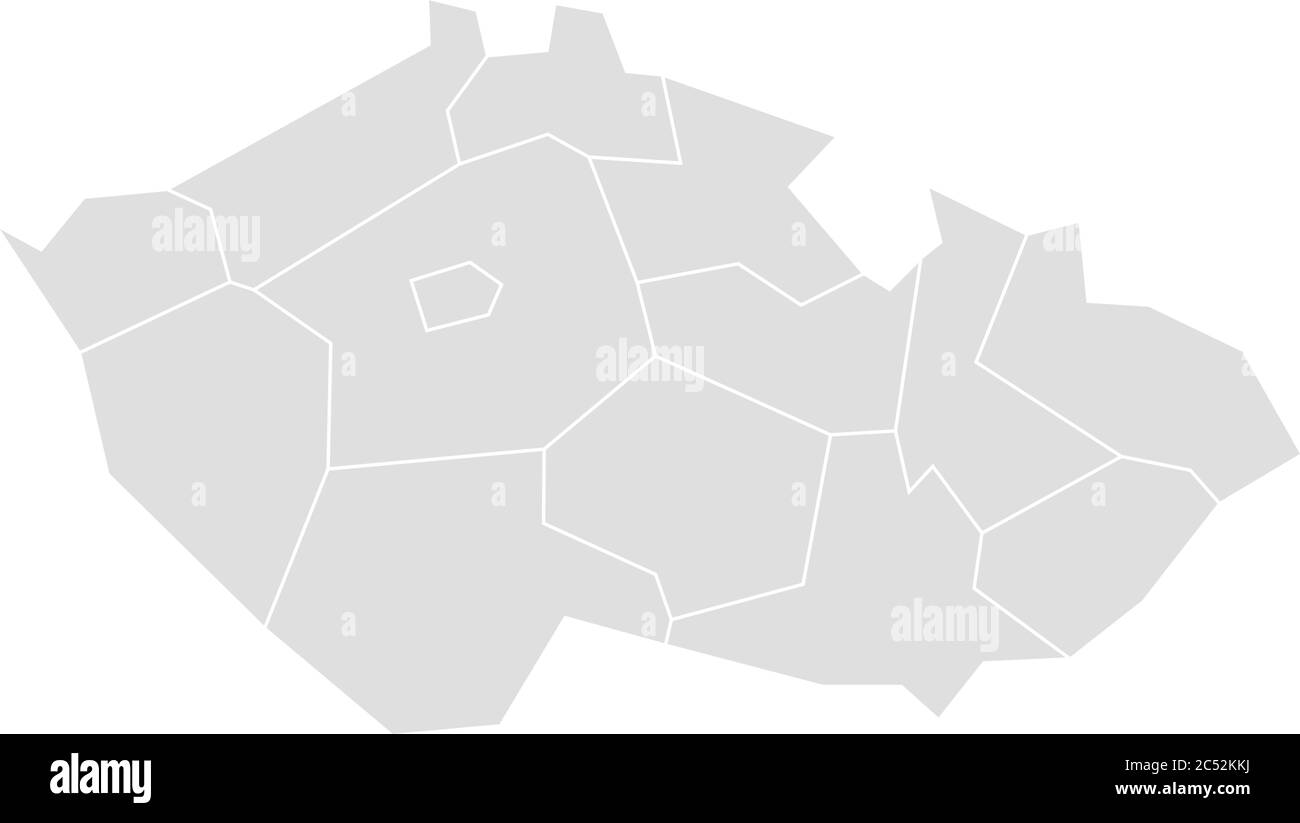 Map of Czech Republic divided into administrative regions. Blank map in grey. Vector illustration. Stock Vector