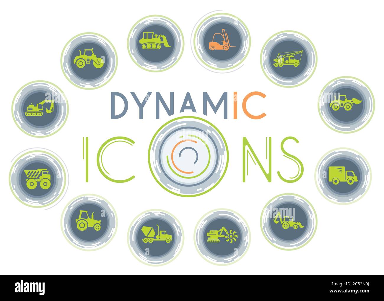 Construction Machines dynamic icons Stock Vector
