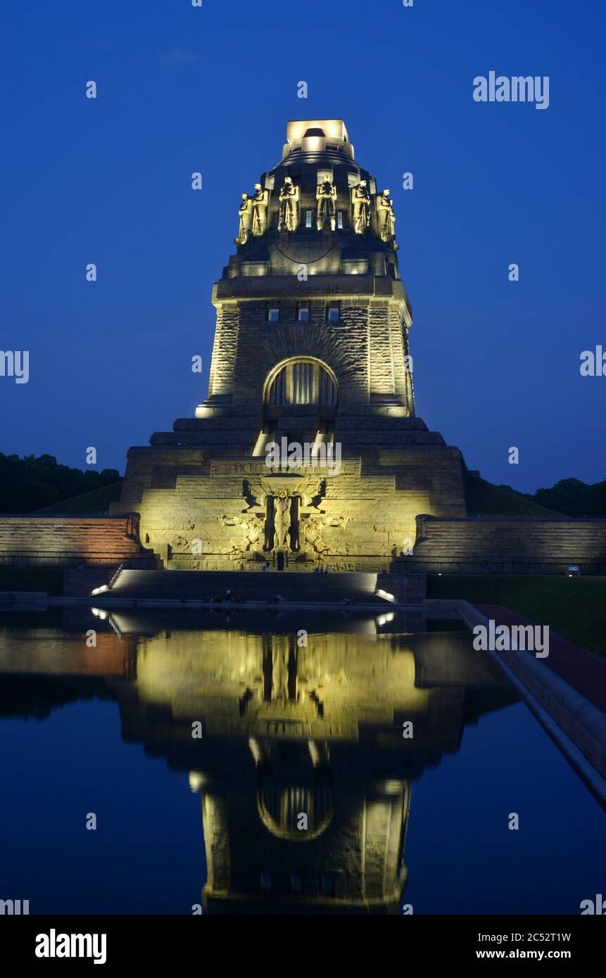 Leipzig, Germany beautiful illumination Battles of the Nations monument by night Stock Photo