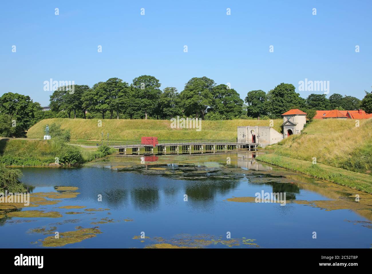 Beautiful landscape of the Kastellet, or the citadel with original city gates, moat or lake located in Christianshavn, Copenhagen, Denmark. Stock Photo
