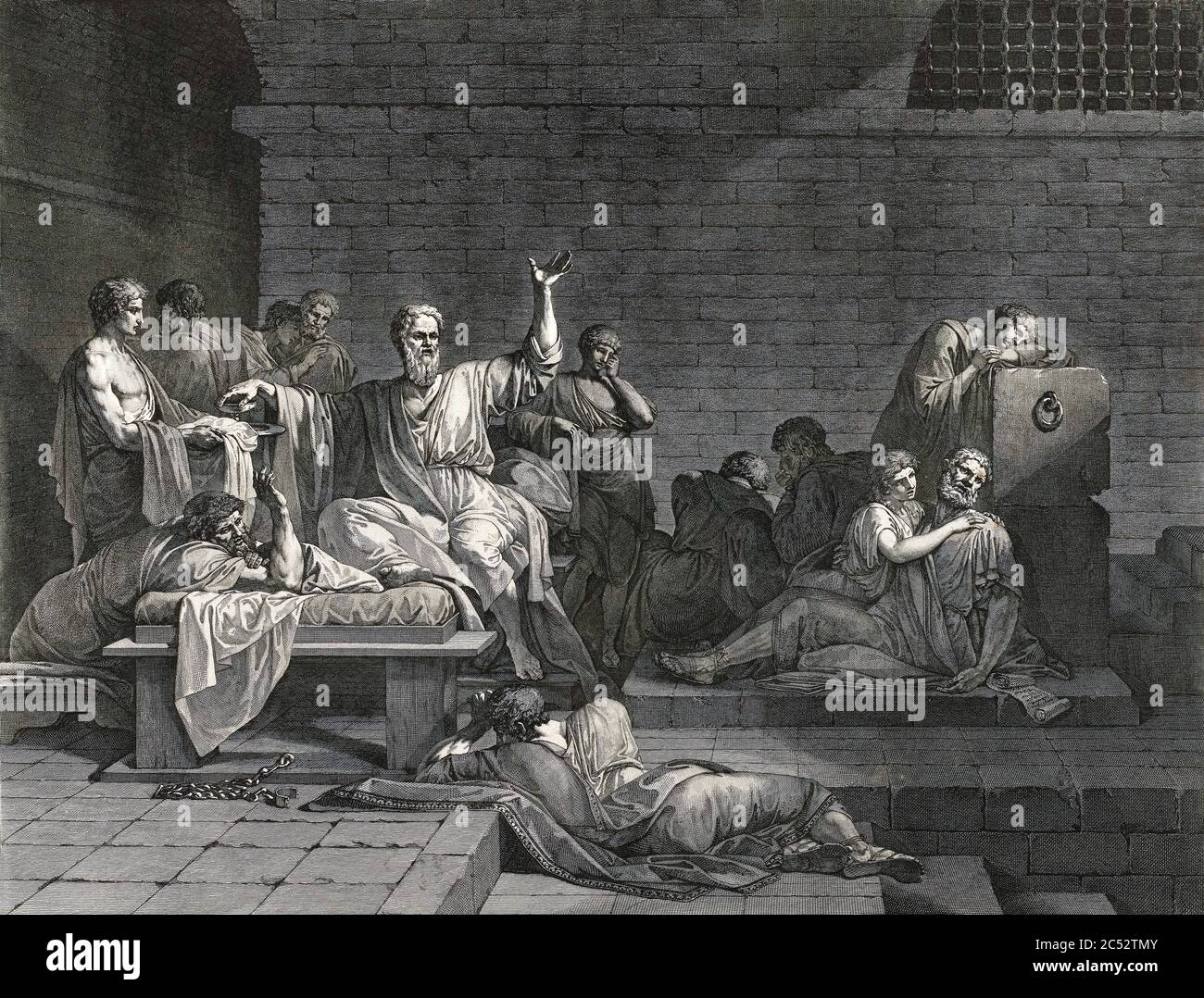 The death of Socrates.  From an engraving by Jean François Pierre Peyron. Stock Photo