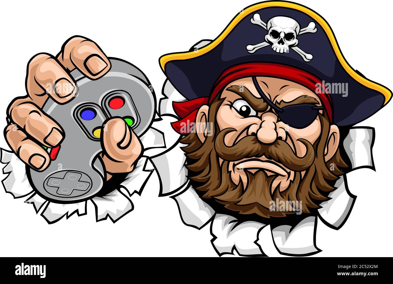 Pirate Gamer Video Game Controller Mascot Cartoon Stock Vector