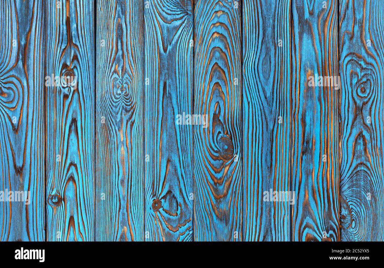 Blue wooden planks background, old and grunge blue colored wood texture Stock Photo