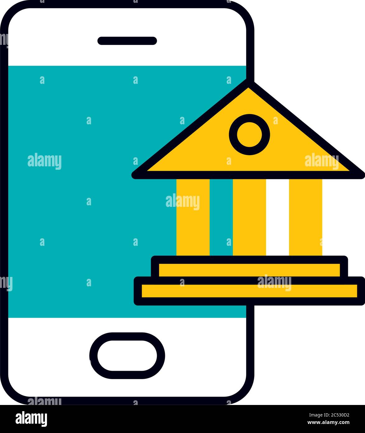 smartphone and academic building icon over white background, half line ...