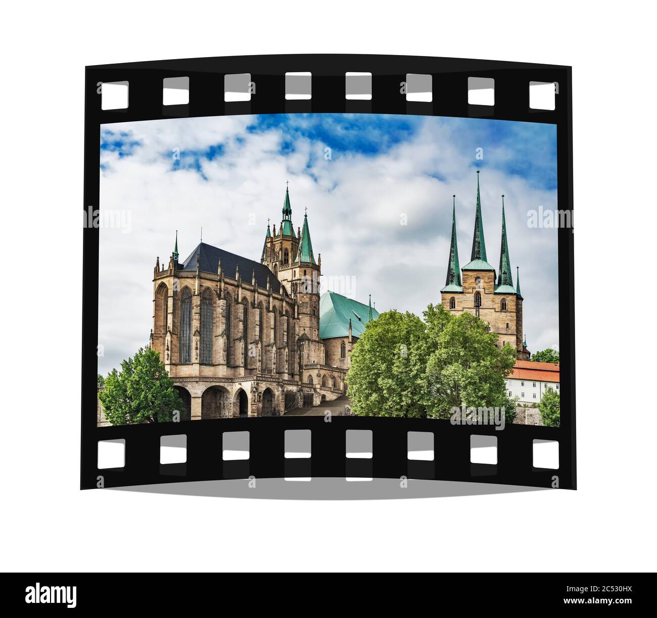 Erfurt Cathedral (left) and the Church of St. Severus (right) are located on the Domberg in Erfurt, capital of Thuringia, Germany, Europe Stock Photo